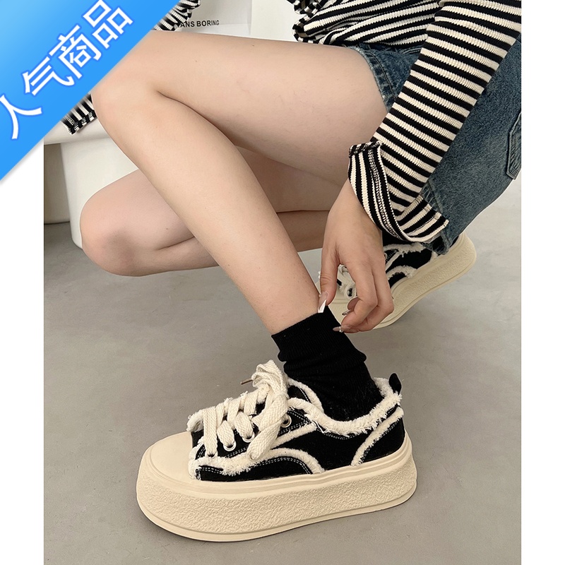 SUNTEK超火厚底帆布鞋女2023新款夏季高级感学生轻便小白鞋百搭板鞋高清大图