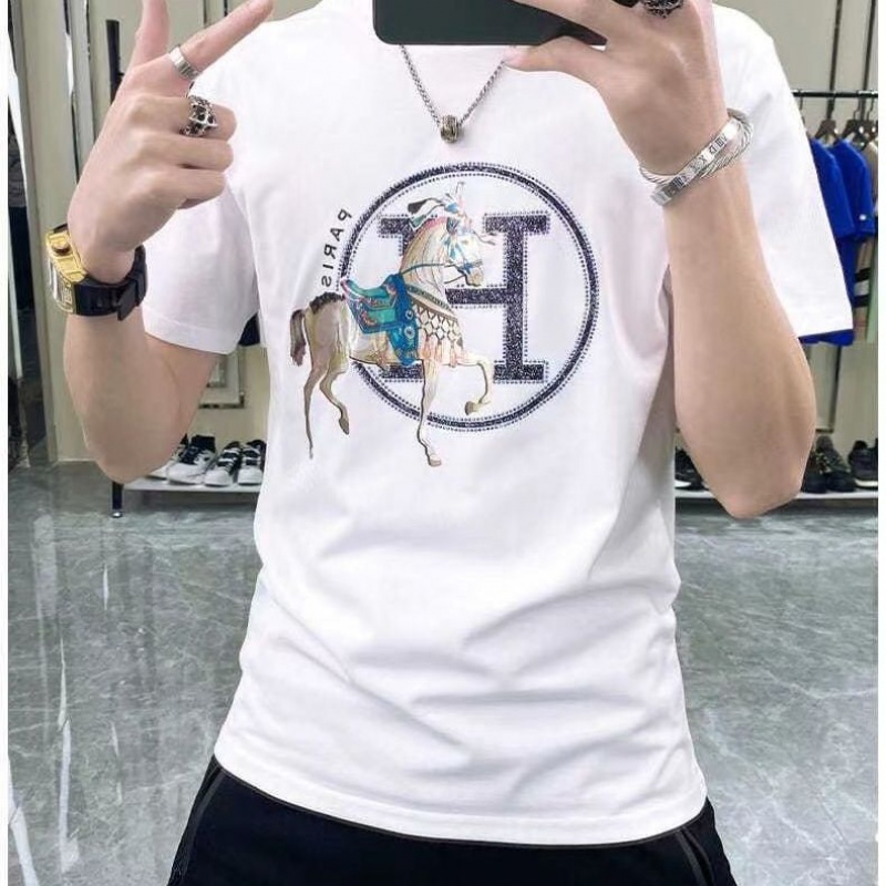 长绒棉男士短袖T恤男女2024款棉纯色圆领白色打底衫外T高清大图