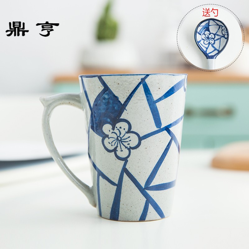 鼎亨 创意杯子陶瓷水杯马克杯送勺咖啡杯牛奶杯简约手绘青花送礼