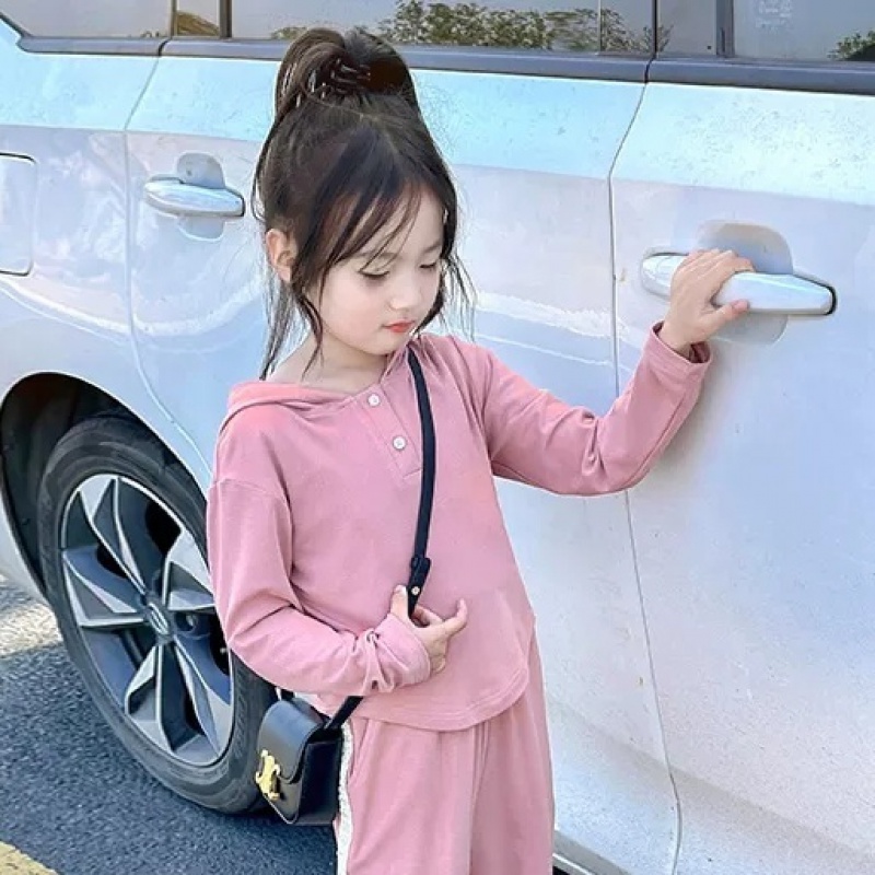 女童秋款套装新款韩系童装连帽衫休闲阔腿裤运动秋季两件套潮 160码 【炸街粉】上衣