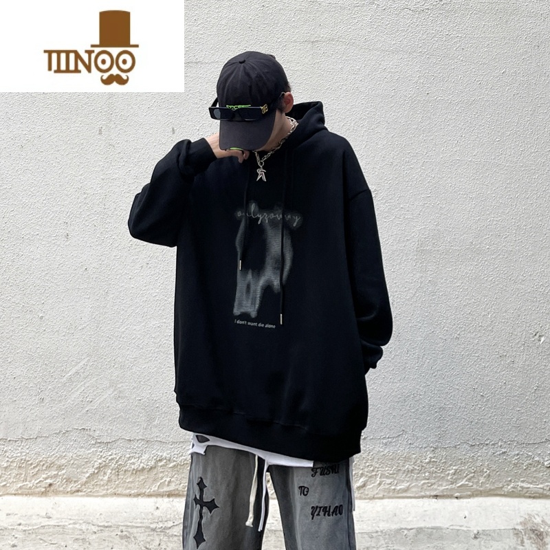 YANXU非潮勿近高街美式潮牌复古重影人像设计感连帽卫衣男宽松上衣高清大图