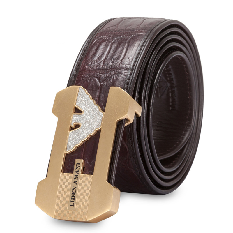 lidenamani阿玛尼男士皮带高档礼盒装真皮青年奢华平滑板扣鳄鱼纹腰带