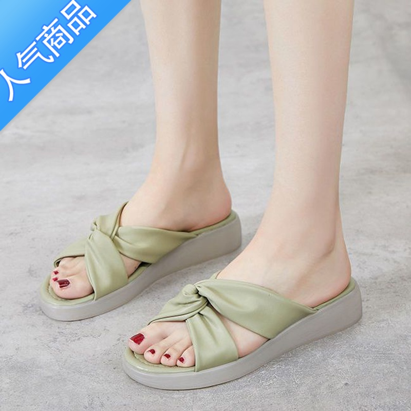SUNTEK意而康牛筋底凉鞋女2023年新款夏季外穿时尚平底防滑软底拖鞋 绿色拖鞋 40