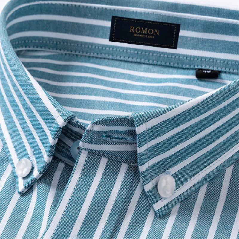 罗蒙全棉竖条纹长袖衬衫男高档衬衣中青年纯棉牛津纺格子春秋男装