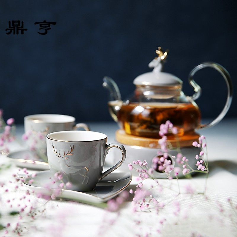 鼎亨北欧煮水果花茶壶花茶茶具套装 英式花茶杯套装 陶瓷玻璃蜡烛