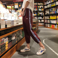 【1折价29.9元】唐狮加厚加绒运动裤女秋宽松新款冬季哈伦休闲裤子女红色束脚