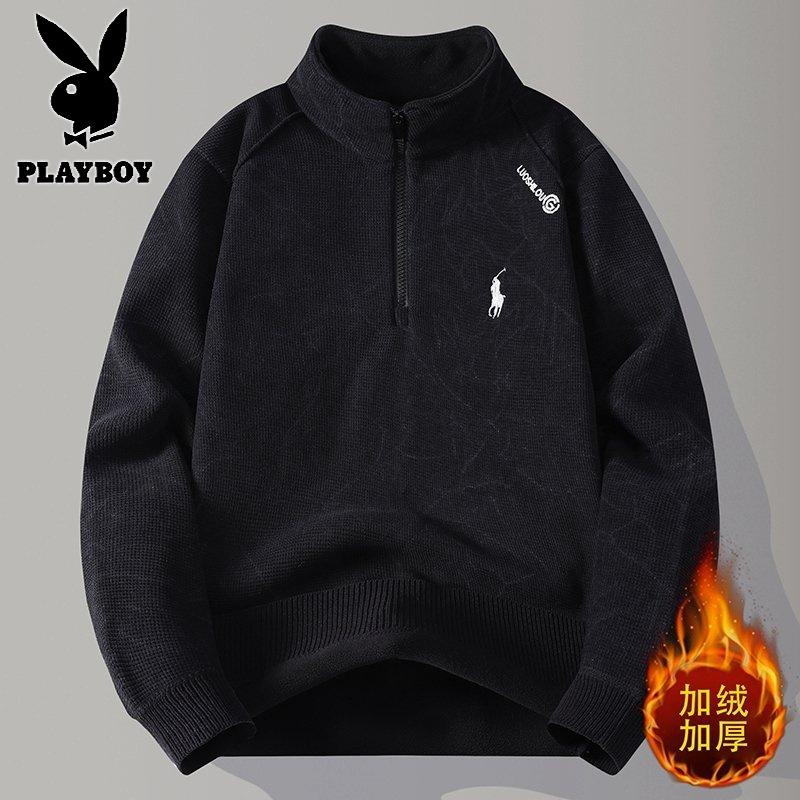花花公子新款高品质【新款】2025年冬半高拉链领针织毛衣男_743_663高清大图