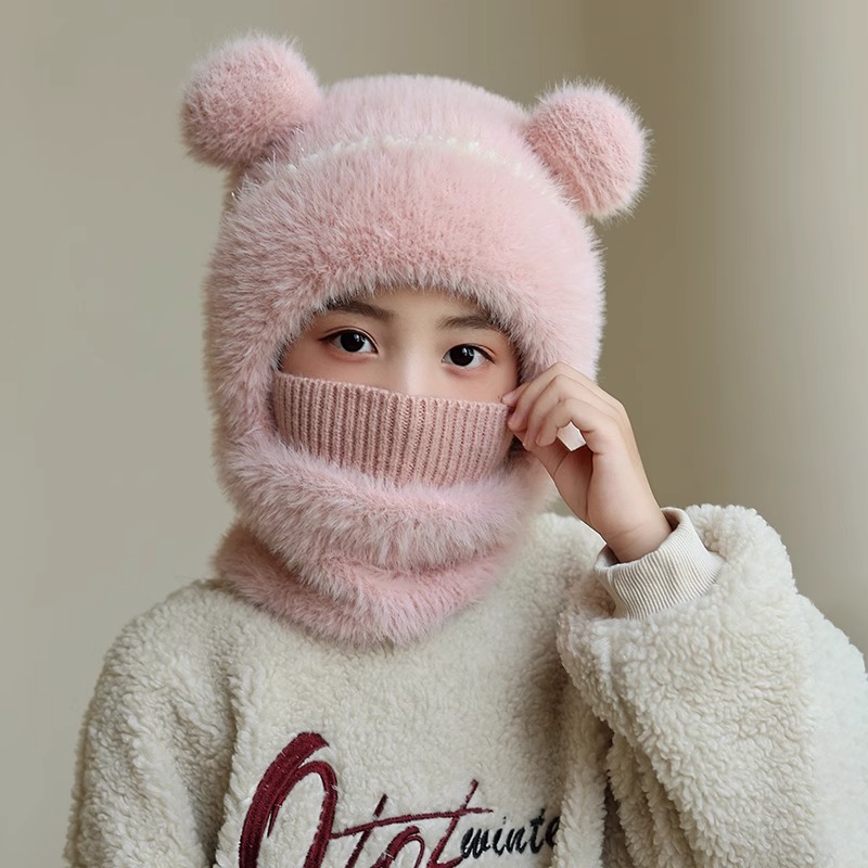 啄木鸟儿童帽子2025秋冬男女童围巾一体保暖加厚围脖护耳帽套头脖高清大图