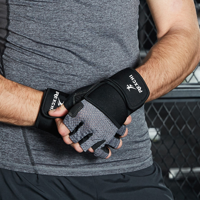 半指手套男女健身房助力带哑铃举重护腕锻炼防滑耐磨透气运动骑行
