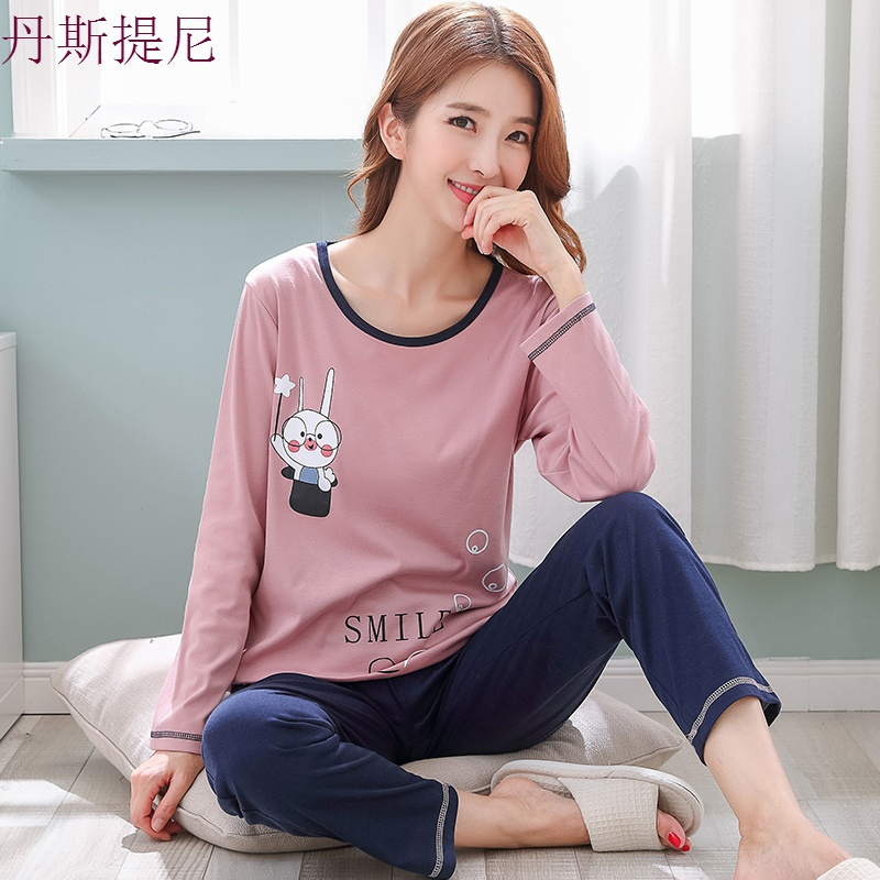 春秋冬季睡衣女纯棉长袖套头可爱卡通韩版女装大码休闲家居服套装