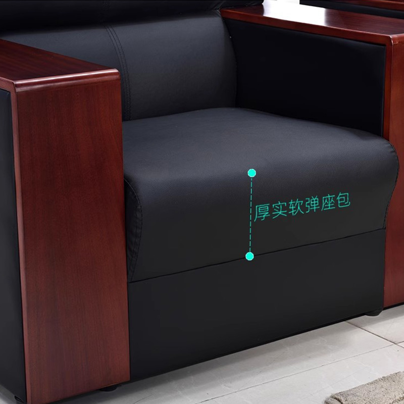 乙壬简约现代沙发办公室沙发商务接待会客二层牛皮单人位高清大图