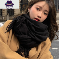 围巾女冬季韩版百搭学生秋冬加厚纯色长款仿情侣围脖黑色披肩 FISH BASKET