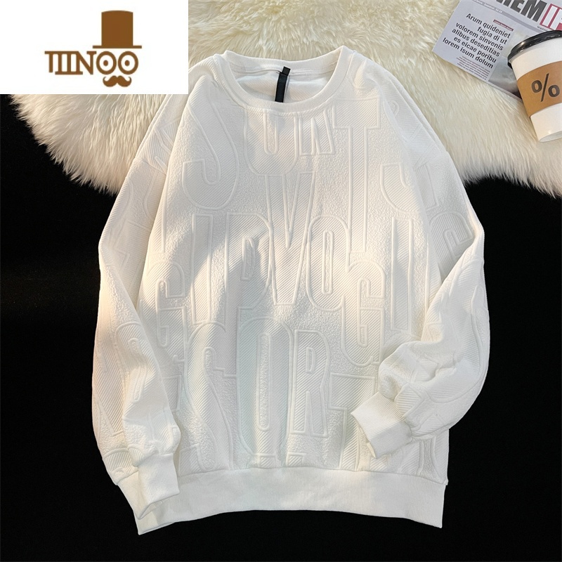 YANXU简约纯色圆领卫衣男潮牌复古宽松百搭长袖上衣韩版潮流打底衫高清大图