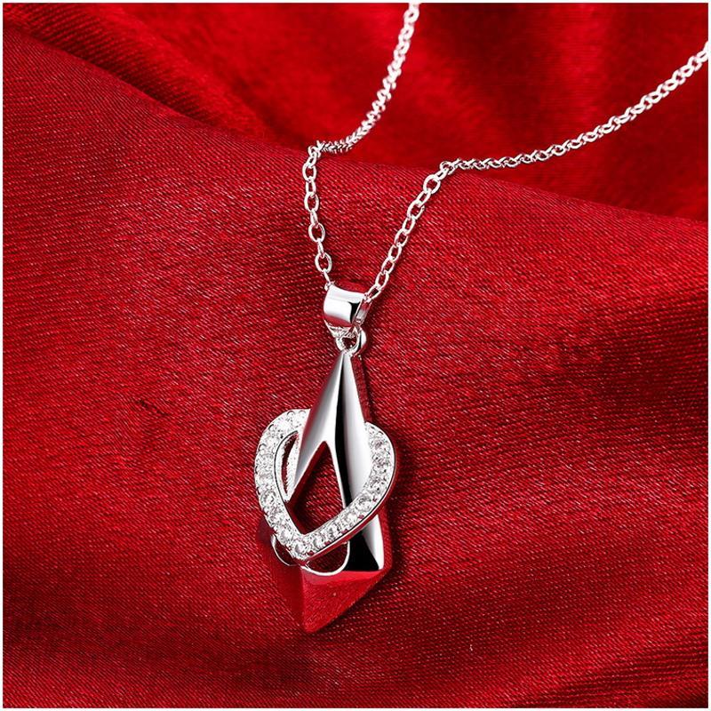 N857 Women Silver Necklace 镀纯银日韩时尚配饰女水晶项链坠送女朋友七夕情人节礼物