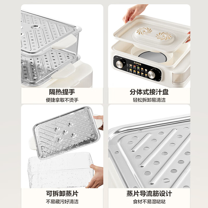 苏泊尔(SUPOR)电蒸锅 24L三层大容量电热锅 家用多功能电蒸箱 加长蒸屉蒸鱼多用途锅ZN32FK995高清大图
