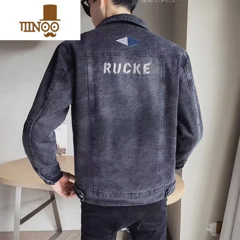 YANXU牛仔外套男士夹克2023新款韩版潮流复古潮牌短款牛仔服褂子高清大图