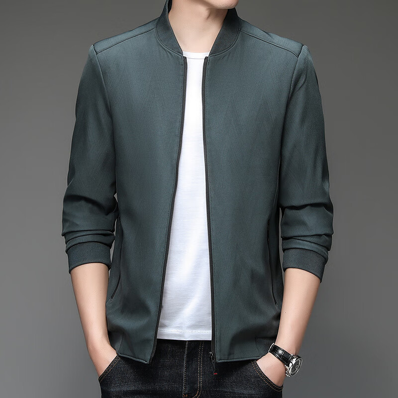店轻奢品牌时尚纯色夹克衫男春季新款棒球领百搭帅气潮男装外套上衣