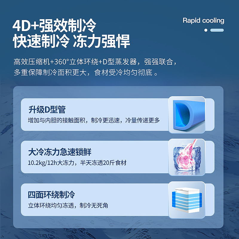 澳柯玛202升 家用小冰柜卧式一级节能冷藏全冷冻两用冷柜