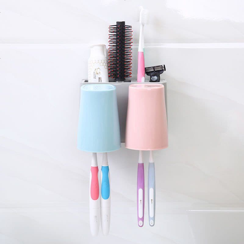 牙刷架牙刷杯套装二杯三杯架壁挂式塑料pp洗漱杯牙膏牙具架置物架 牙刷架(两杯装)图片