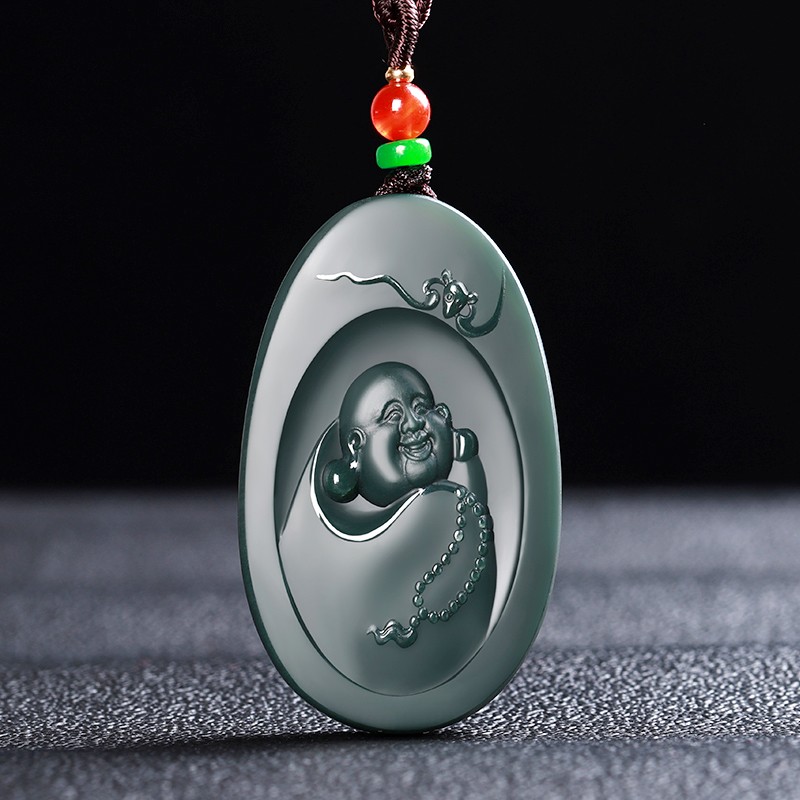 和田玉笑佛玉坠细料新疆青玉女士玉吊坠弥勒佛公玉石玉挂件炫石为玉带