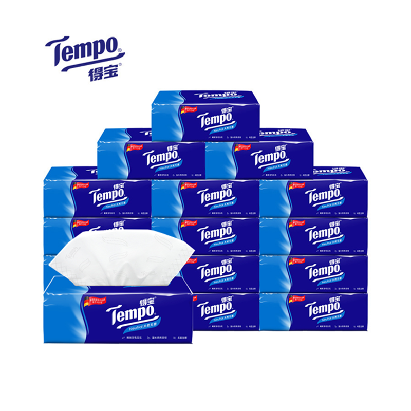 得宝(Tempo) -天然无香4层加厚90抽面巾纸4xT2275 16包
