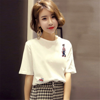遇见衣姿官方#白色短袖T恤女2019夏季新款纯棉韩版宽松体恤半袖上衣