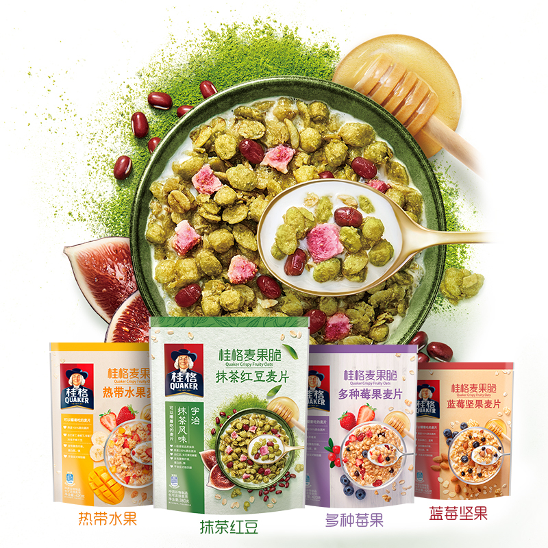 桂格(QUAKER)麦果脆抹茶红豆麦片 袋装380克