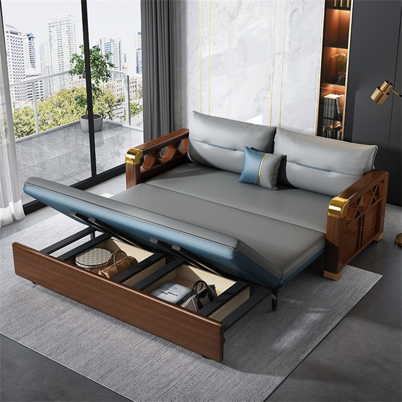 豫亨实木沙发床两用可折叠推拉多功能小户型客厅新款科技布可储物135