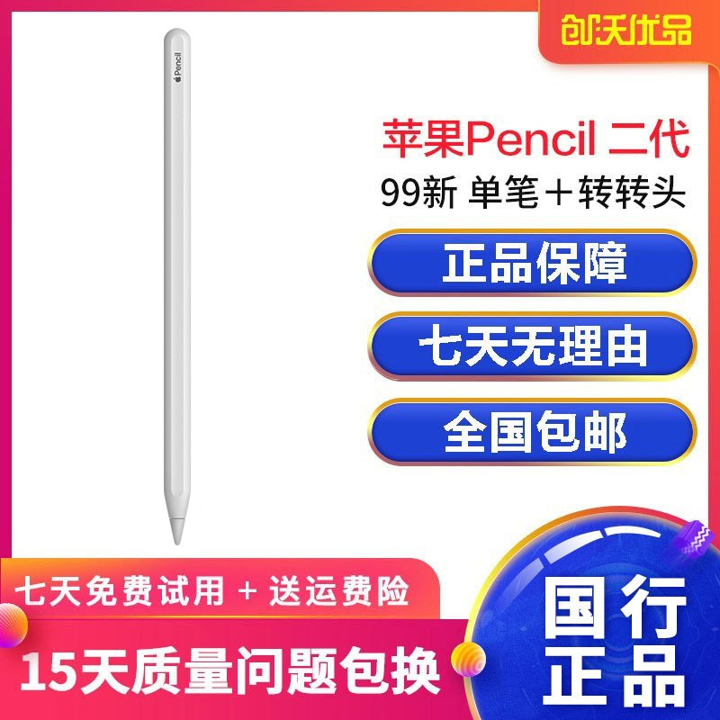 [二手9新]苹果/Apple pencil 二代 手写笔用于 Pro和2018新iPad 单笔+转接头