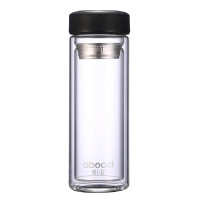 阿卜兹(abocci)双层玻璃杯透明加厚水晶杯男女士便携创意水杯带盖过滤办公泡茶广告杯杯定制印字logo