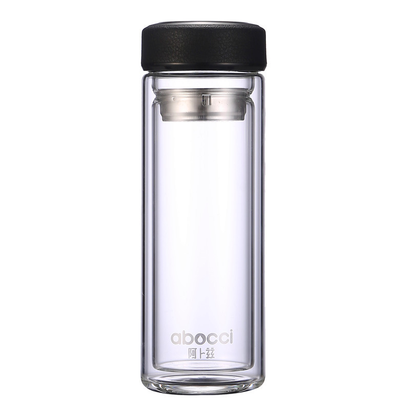 阿卜兹(abocci)双层玻璃杯透明加厚水晶杯男女士便携创意水杯带盖过滤办公泡茶广告杯杯定制印字logo