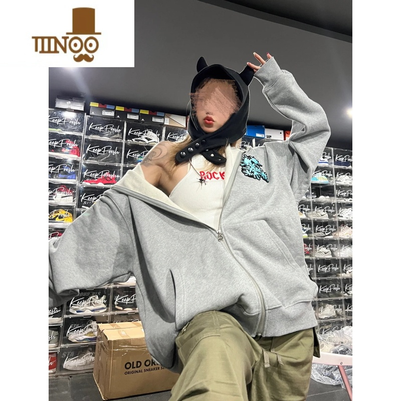 YANXUSTA线上商店HOVA秋季溶解星标魔术贴直拉链连帽卫衣帽衫外套