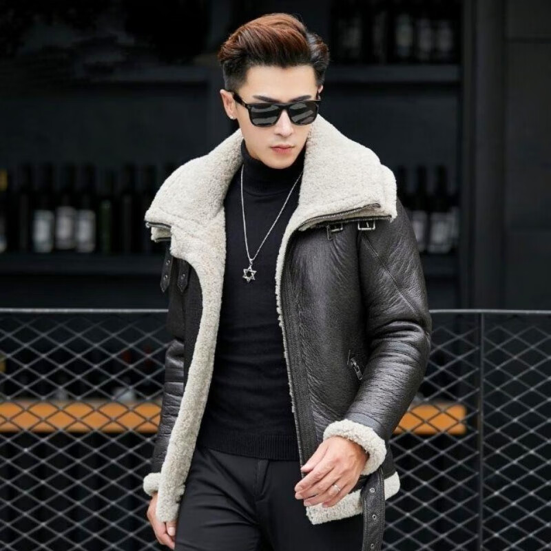 杜卡西品牌轻奢真皮皮衣原生态皮毛一体男冬季新款男装外套皮草大衣