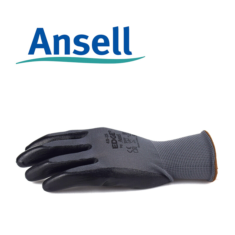ANSELL/安思尔 EDGE 尼龙丁腈涂层工作手套 48128090 9码 黑色涂层 (单位:副)
