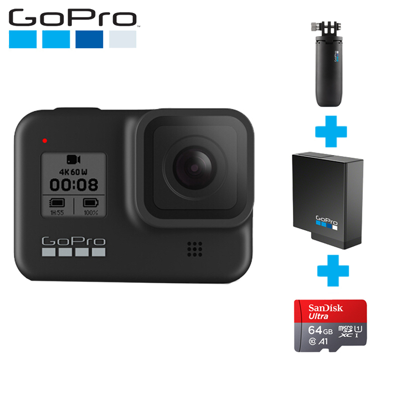 GoPro hero8运动摄像机水下潜水 4K户外直播防水摄像机vlog 官方标配+迷你自拍杆+原装电池+64G卡