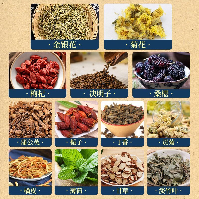 修正菊花枸杞决明子金银花蒲公英养生茶包熬夜牛蒡根去火降火花茶