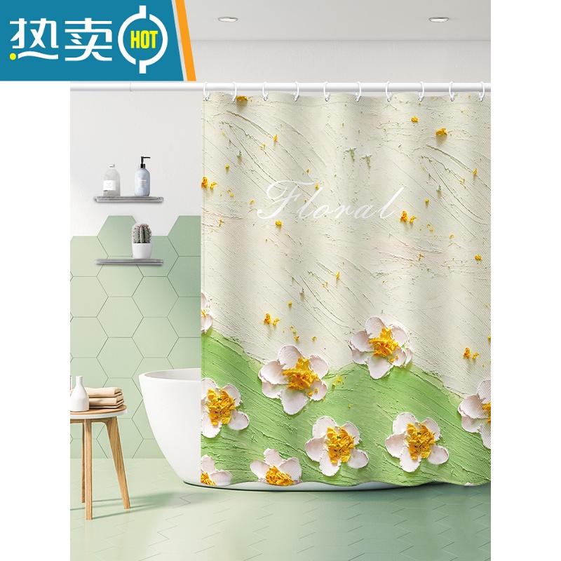 敬平加厚浴帘风景插画卫生间遮挡帘厕所隔断帘子洗澡防水布阳台日出帘高清大图