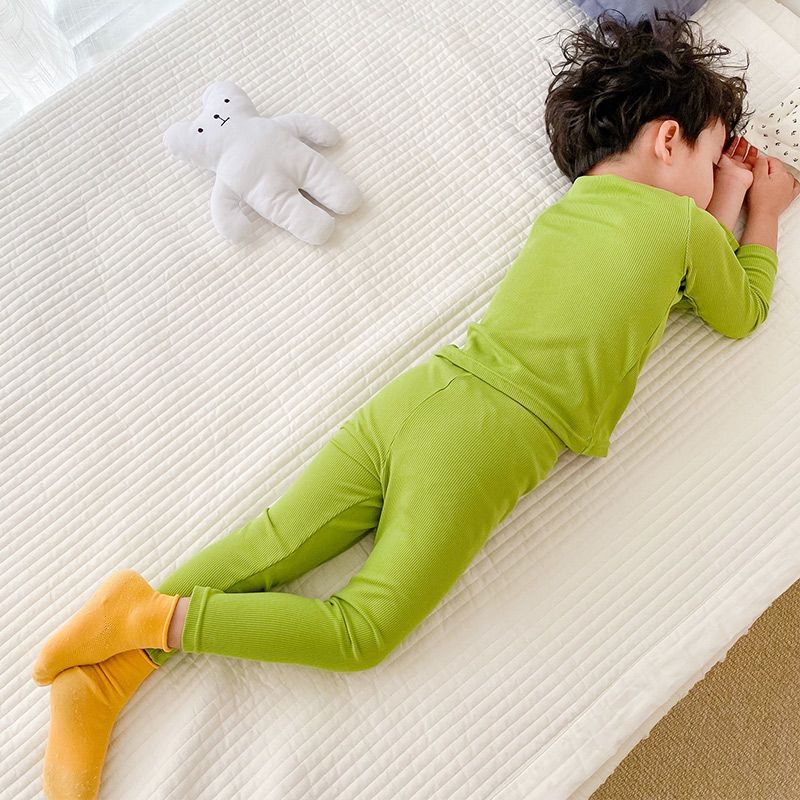 儿童加厚睡衣秋衣秋裤儿童套装宝宝弹力罗纹内衣男女童面膜家居服