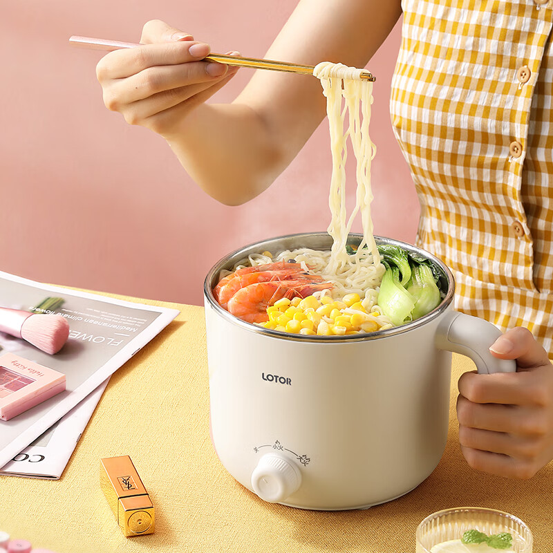 LOTOR电煮锅电炒锅迷你宿舍泡面锅多功能电煮锅小电锅分体式一人用多用途电热锅XHX-A28+蒸笼款高清大图