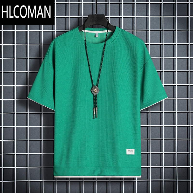 HLCOMAN夏季新款华夫格短袖t恤男薄款潮ins风宽松百搭休闲体恤半袖上衣服