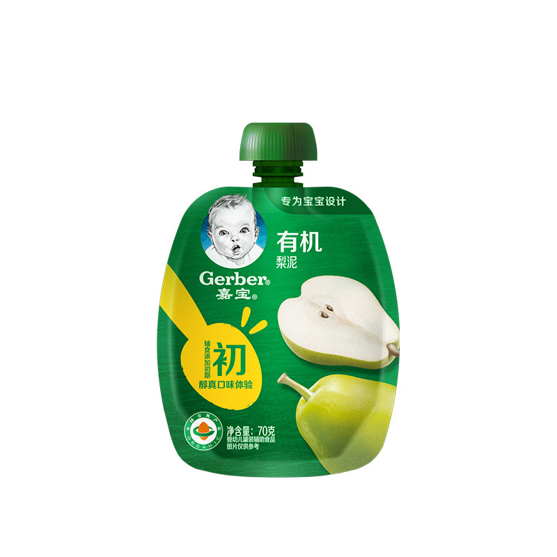 嘉宝有机梨泥 宝宝零食 果泥 婴儿辅食泥 哄娃神器 果泥吸吸袋 70g 辅食添加初期(6月龄起)