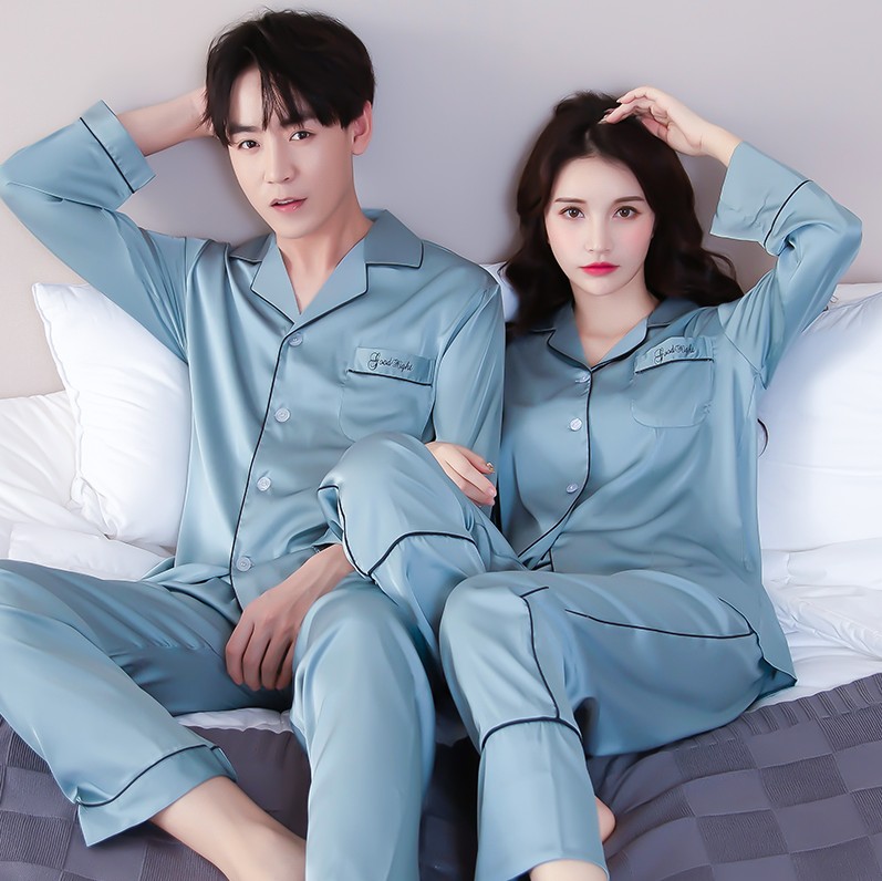 恋名媛睡衣夏季冰丝薄款长袖春秋款情侣家居服情调衣人私房男女套装