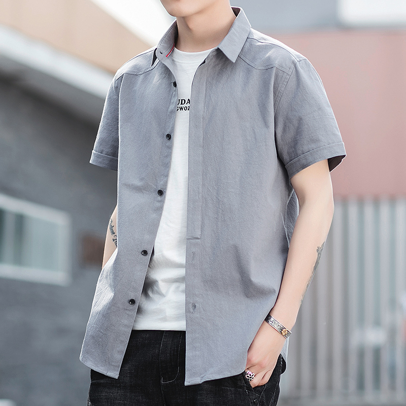 茜靓chyllirn夏季男士短袖衬衫韩版潮流帅气休闲短袖衬衣港风外套男