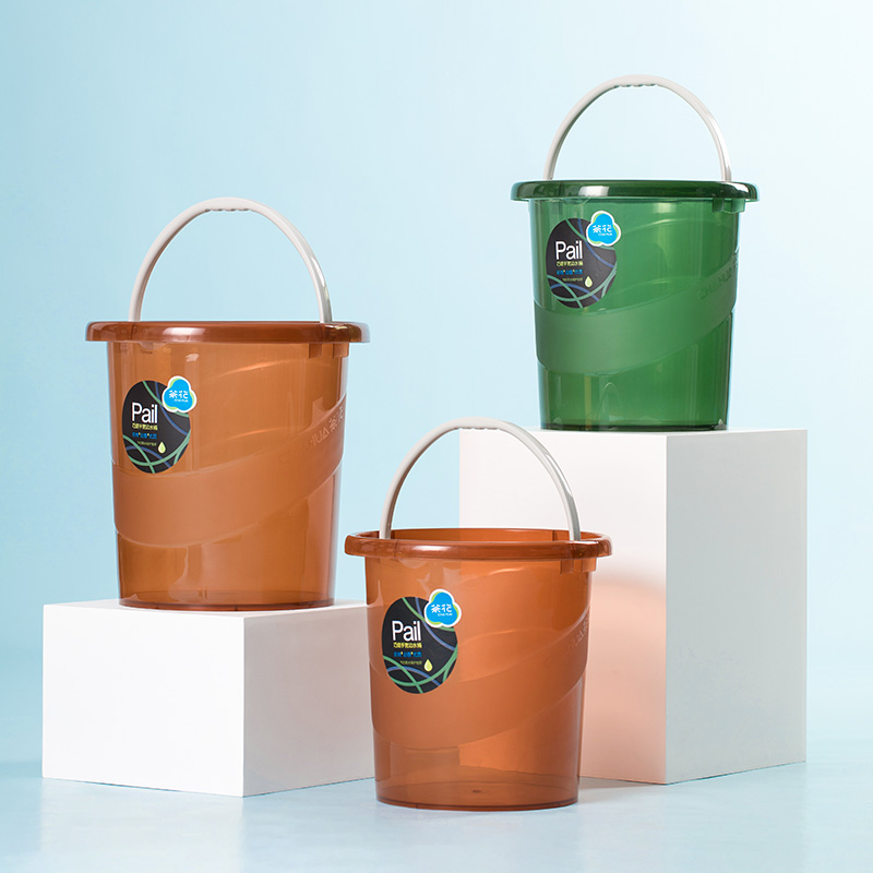 茶花透明手提水桶家用大号加厚洗衣桶储水桶洗车圆桶塑料桶洗衣桶宽边提手[大号15.9L]颜色随机高清大图