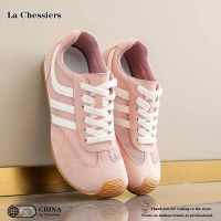 La Chessiers镂空平底德训鞋女夏季2025新款女鞋外穿运动鞋透气网面薄款阿甘鞋 粉色 37码