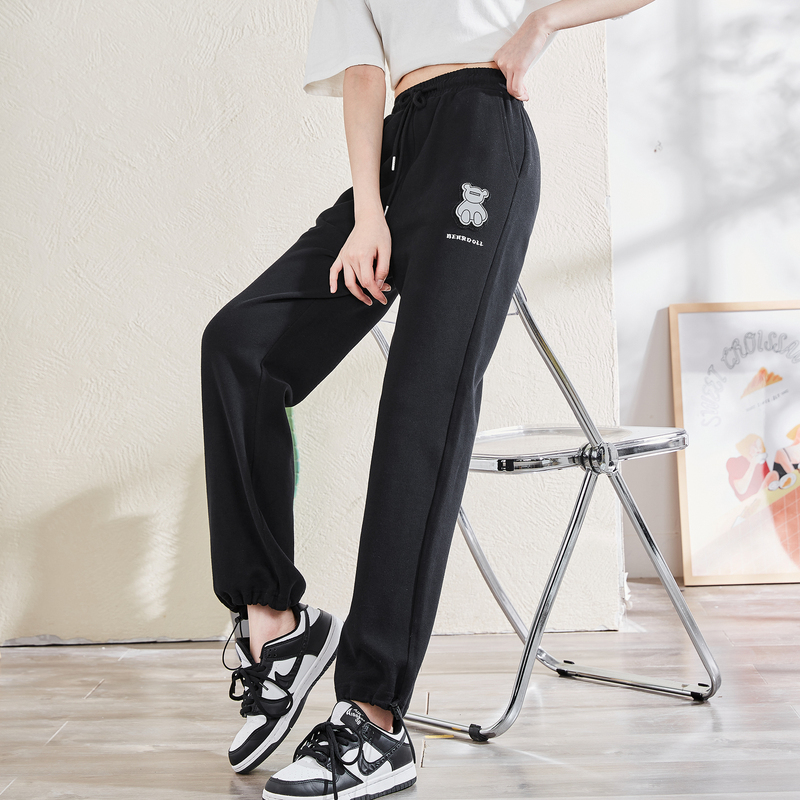 唐狮秋季新款运动裤女休闲裤宽松抽绳束脚显瘦小熊魔术贴in潮