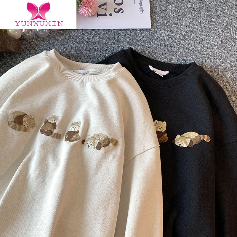 YUNWUXINvintage小熊卫衣女美式复古薄款上衣设计感小众宽松慵懒外套