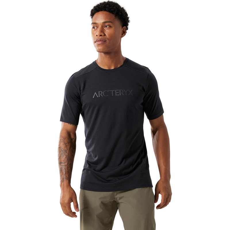 始祖鸟(ARC'TERYX)男士短袖polo衫户外休闲耐磨透气羊毛尼龙拼接运动T恤 2XL Black