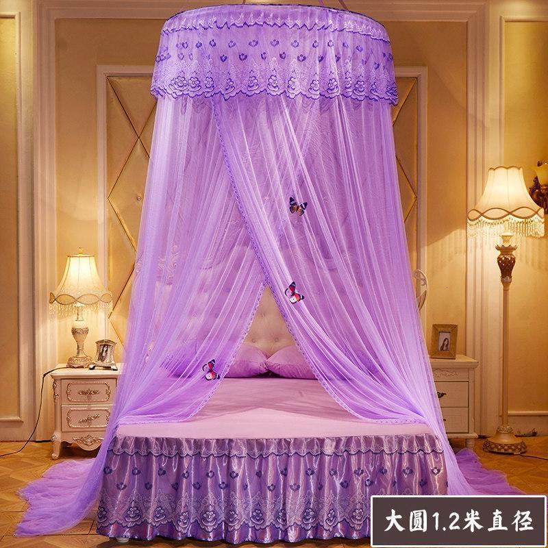 家柏饰(CORATED)圆顶吊顶蚊帐1.5m1.8m床双人家用落地廷1.2米公主风免安装床幔 欧美梦大圆紫色 1.35m（4.5英尺）床