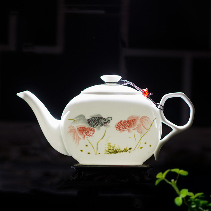 瓷物语CIWUYU家用茶具1000ML 陶瓷大茶壶单壶耐热防暴景德镇青花瓷薄胎瓷(山水一壶六杯 )